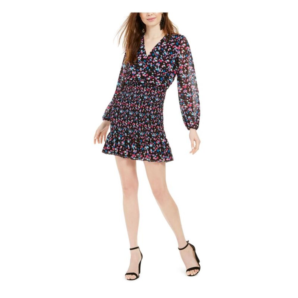 LEYDEN Womens Long Sleeve V Neck Short Sheath Dress